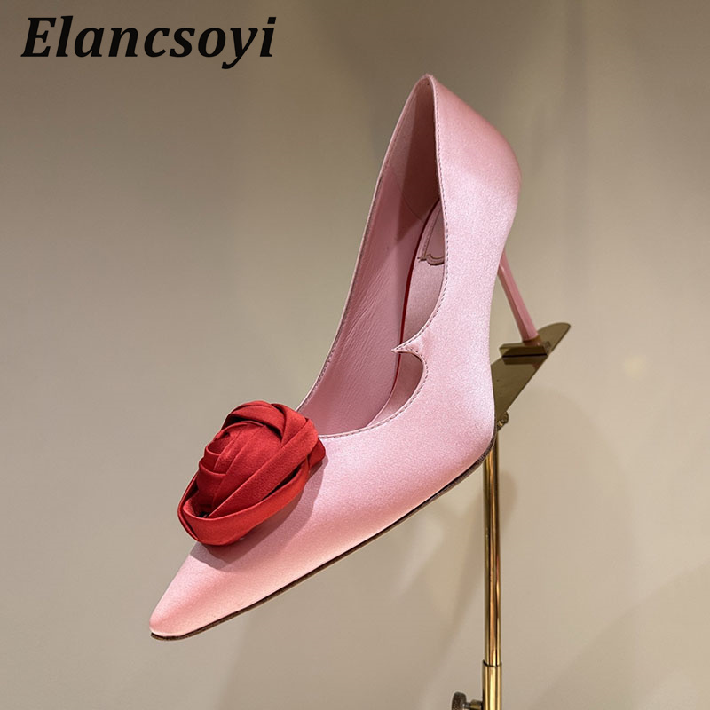 Slip Dress Satin - Rose Flower Decor High Heel Women