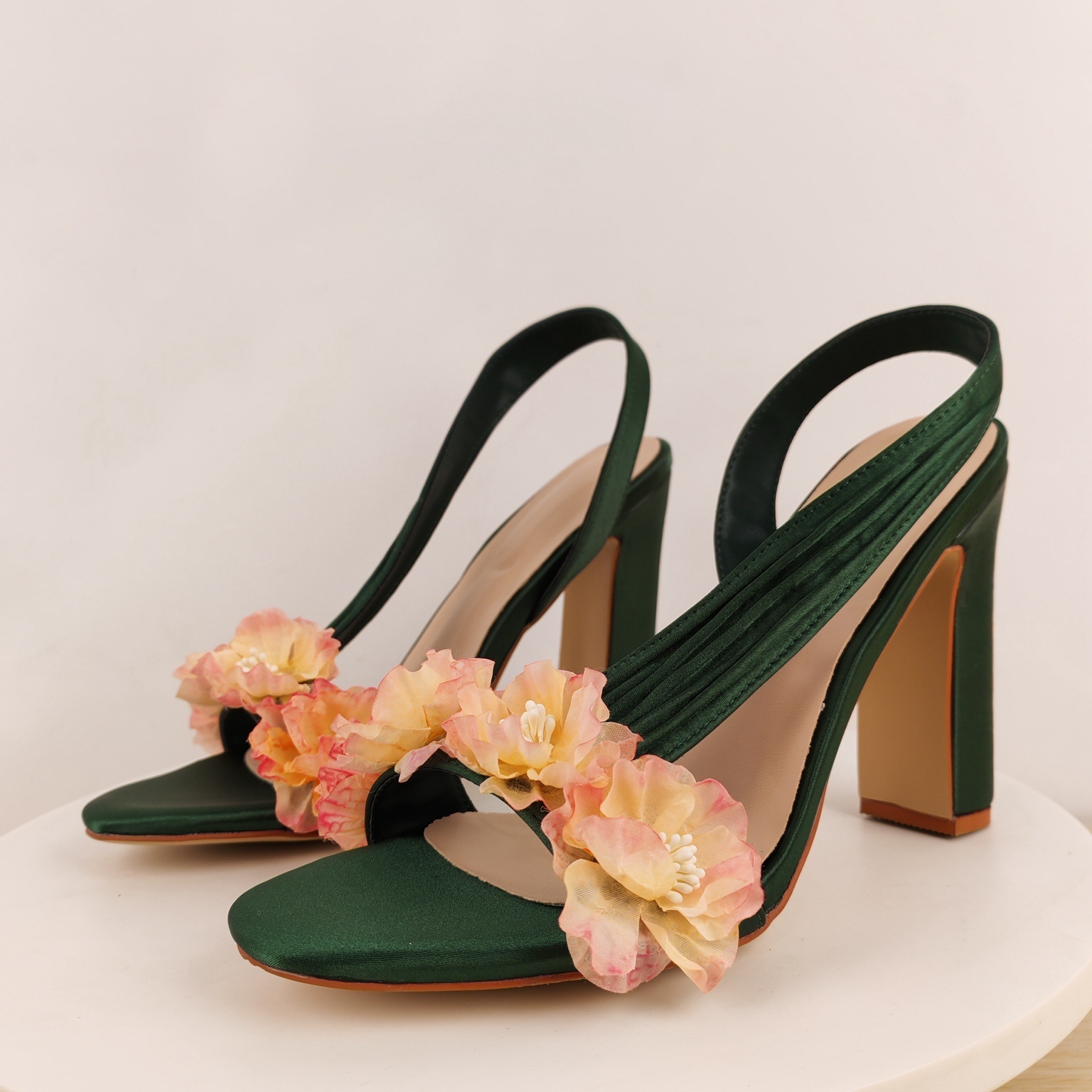 Block Heels Slingback Flowers  - Slip Dress Satin recension och pris