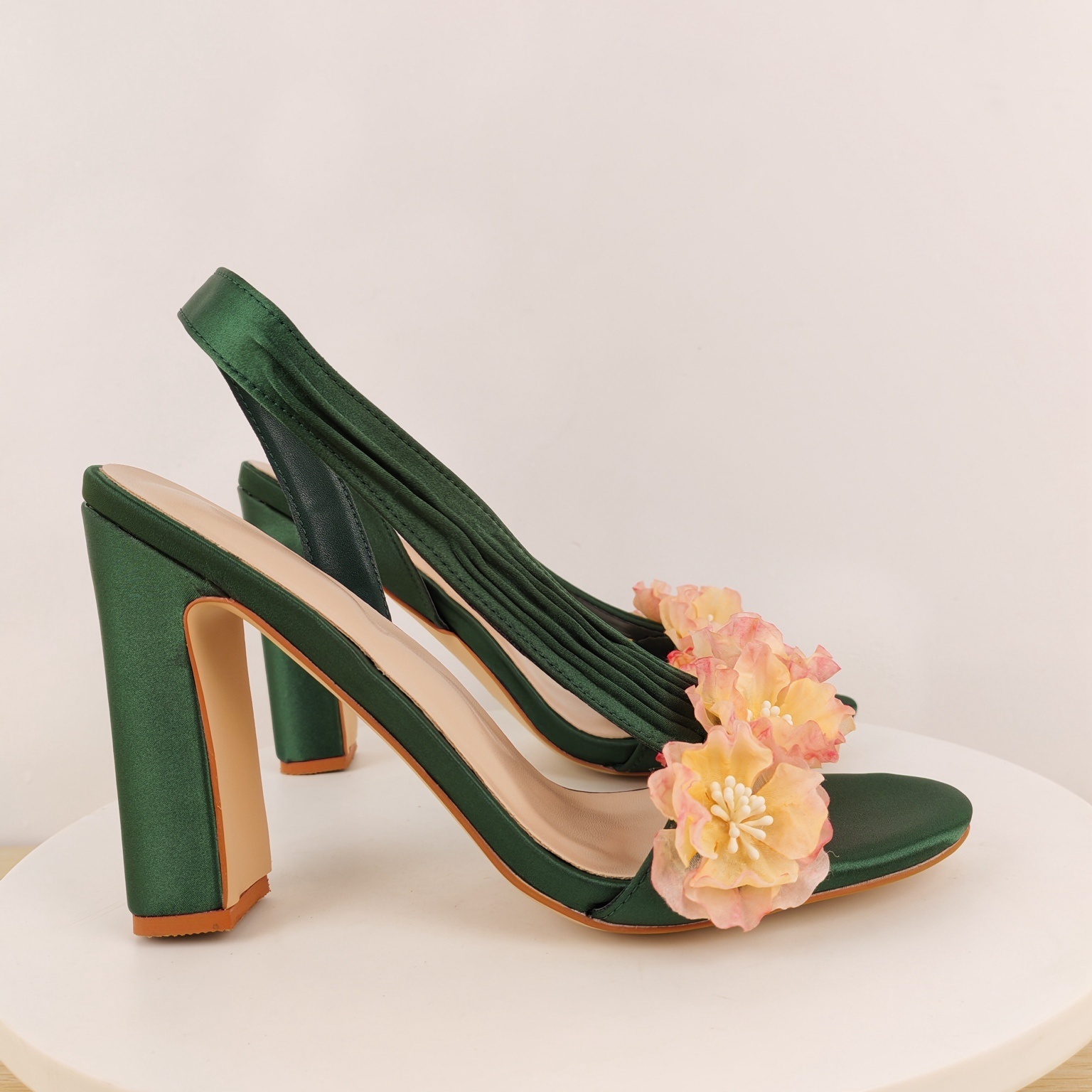 Block Heels Slingback Flowers  - Slip Dress Satin recension och pris