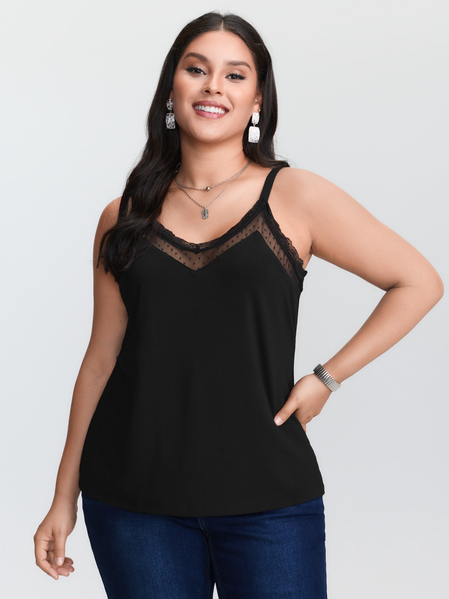 Plus‑size black knitted camiso - Cami Top Lace recension och pris